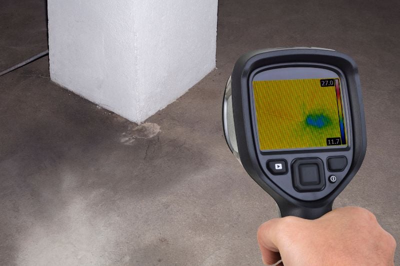 Technician inspecting for a slab leak in commercial building in Oklahoma City